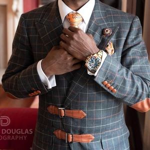 Window pane plaid green suit